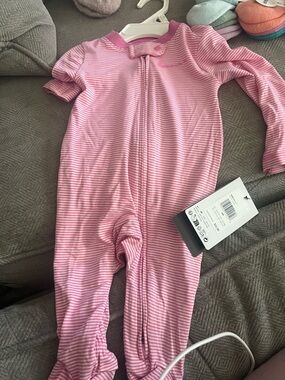 Nike Pink and White Striped Baby Footie Sleepsuit